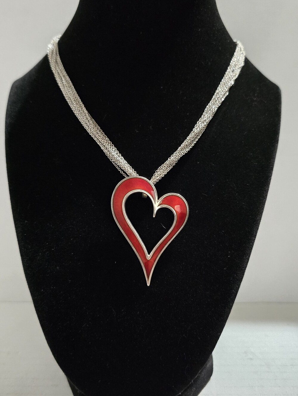 Vtg 'Arne Nordile' Sterling Silver Enamel Heart Pendant Necklace 18" Adjustable